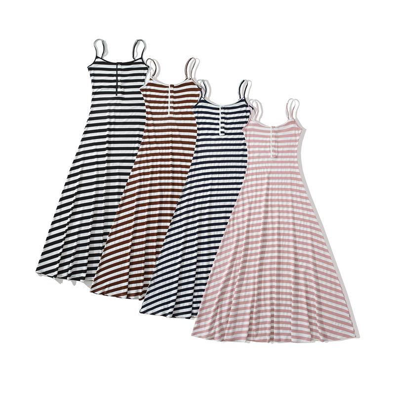 Korean Style Striped Camisole Dress: Elegant, Sleeveless, Off-Shoulder Bodycon Long Skirt