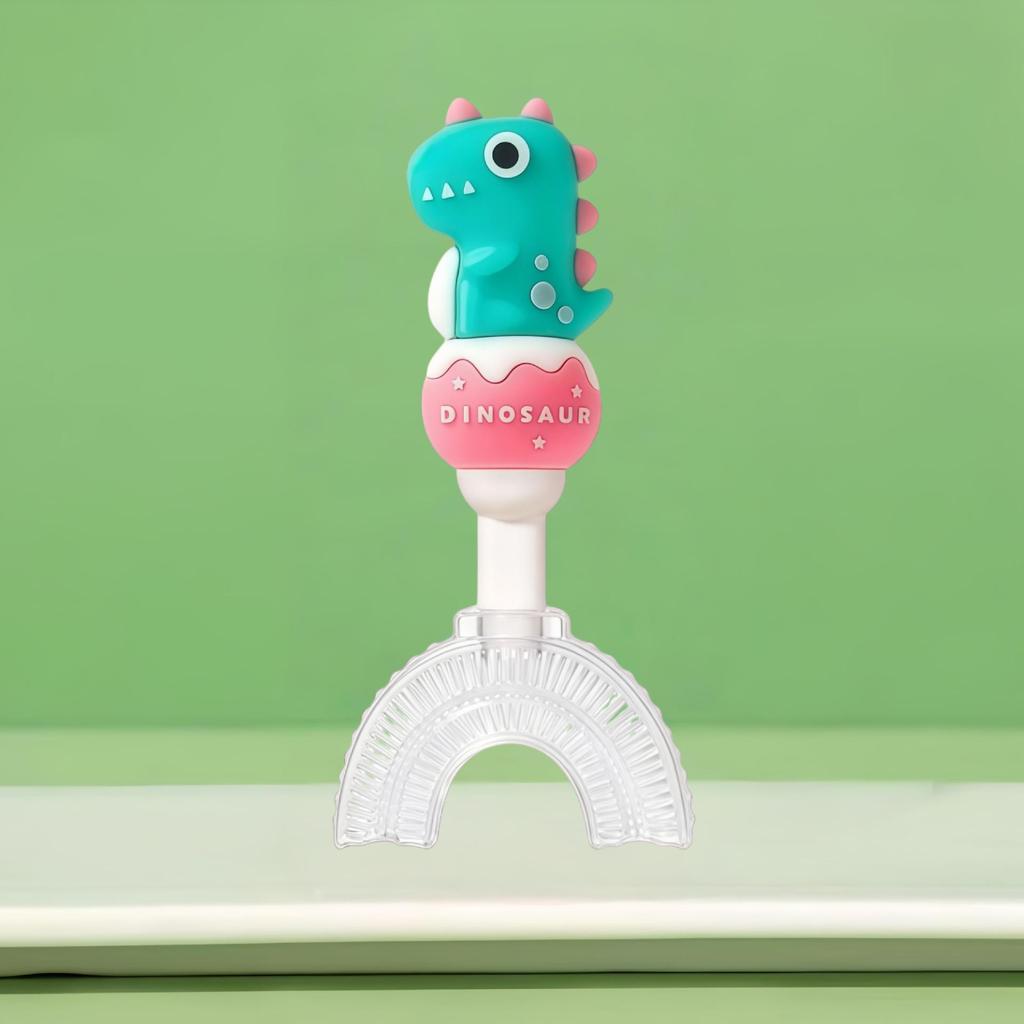 Children's U-Shape Toothbrush: Soft Silicone Bristles, Dinosaur Handle, Ages 1-12.