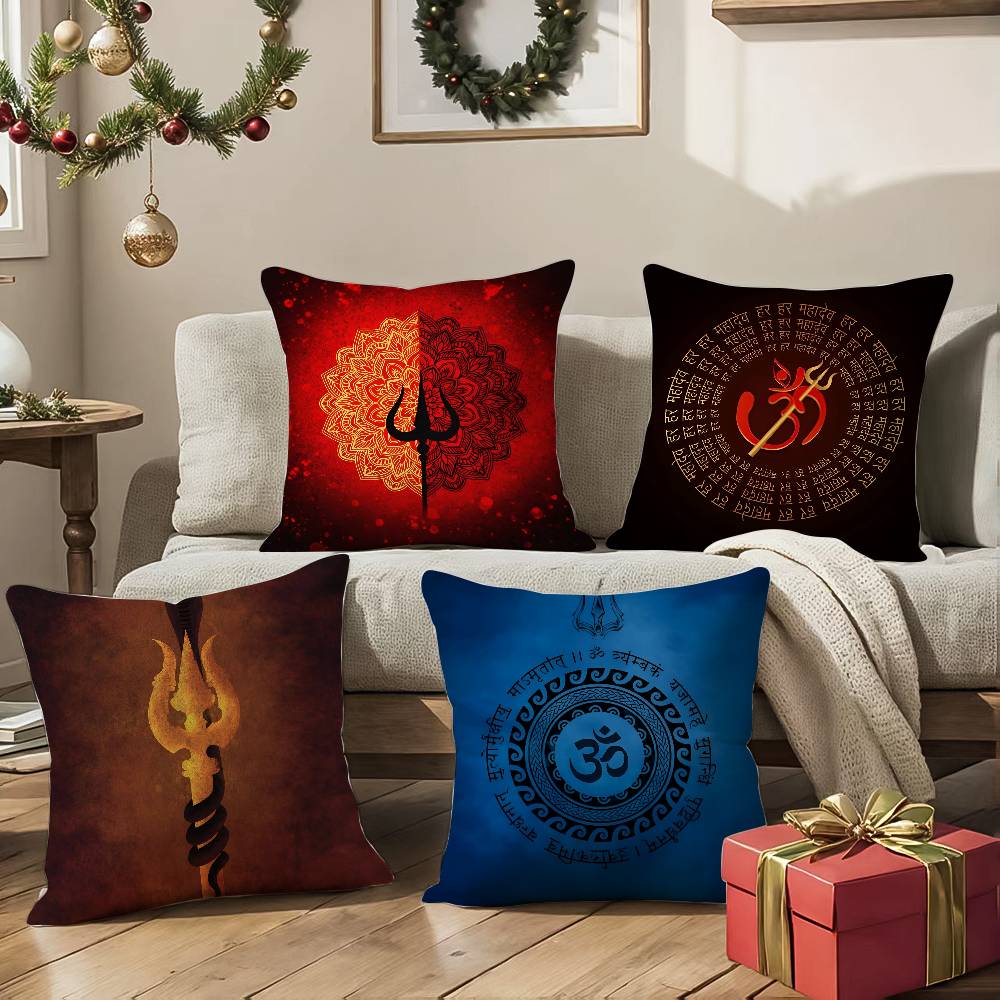 Shiva Classical Design Print Pillow Case Comfort Sofa Bed Silky Elegant Invisible Zipper Decorative Cushion Cover