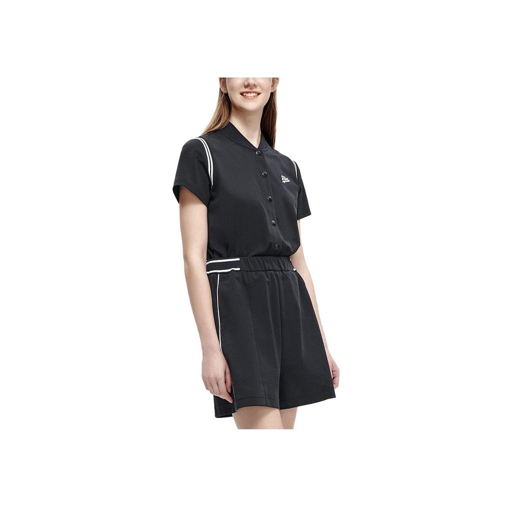 Fila Fleece Collar Loose Fit Short Sleeve Jumpsuit Women Jumpsuit Black T11W322502A-BK
