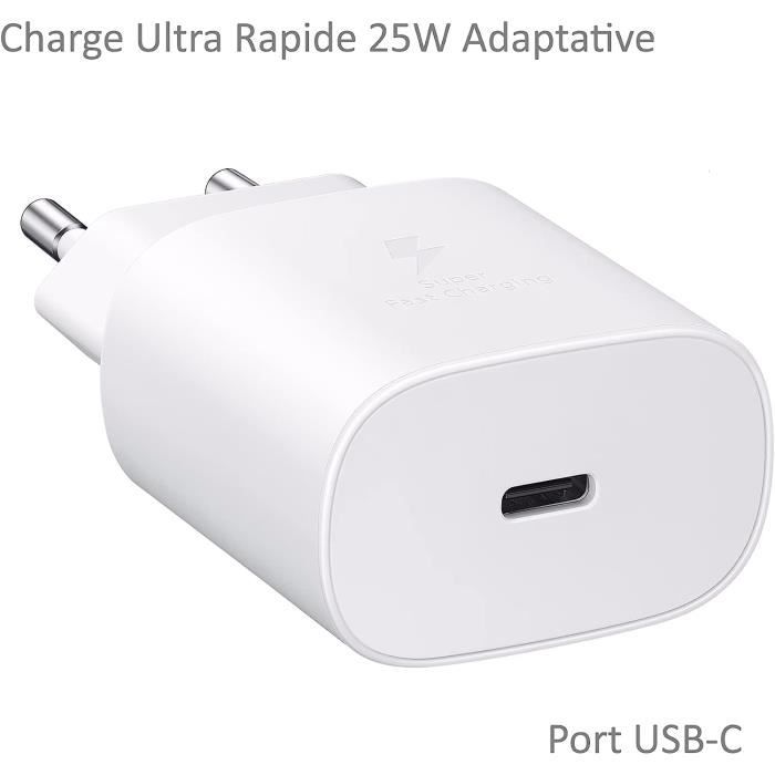Chargeur Rapide Usb-C 25W pour Samsung Galaxy A34 - A54 - A14 - A23 - S23 - Z Flip4 - Xcover [Blanc]