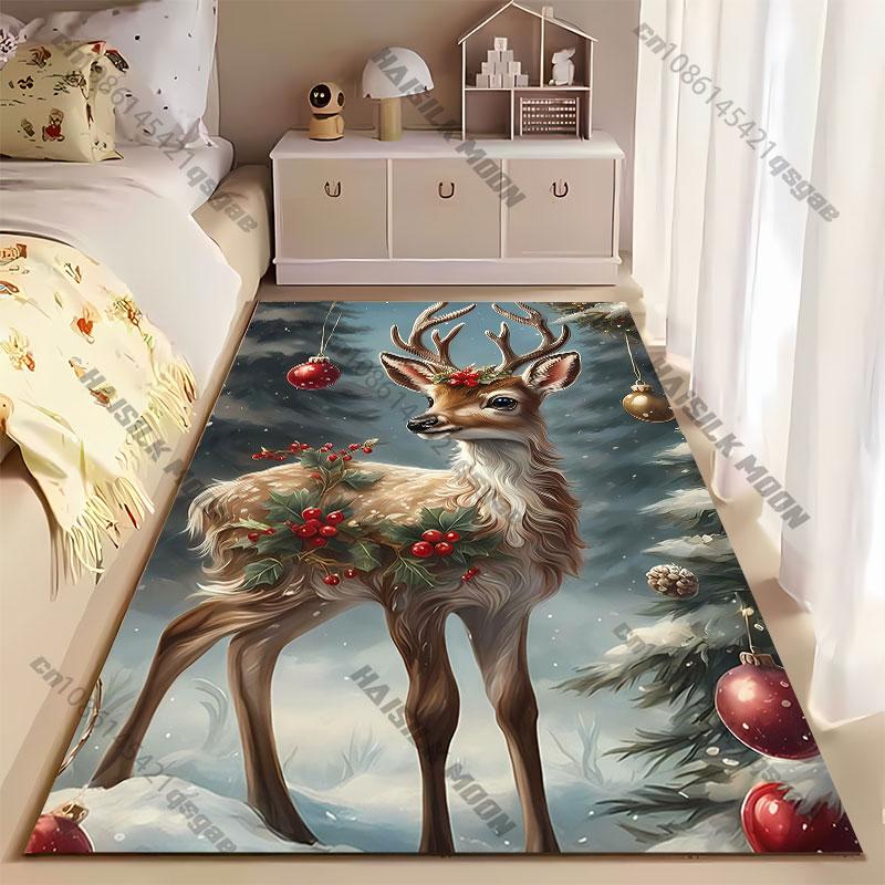 Festive deer holiday winter theme carpet Yoga living room room decor children's crawling mat doormat area rug games mat