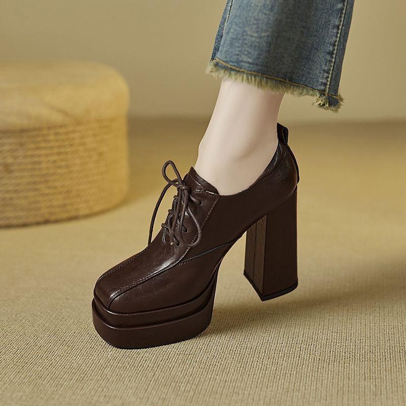 Fashion Super High Heel Single Shoes Autumn New Round Toe Front Strappy Platform Non-slip Wear-resistant Block Heel Shoes
