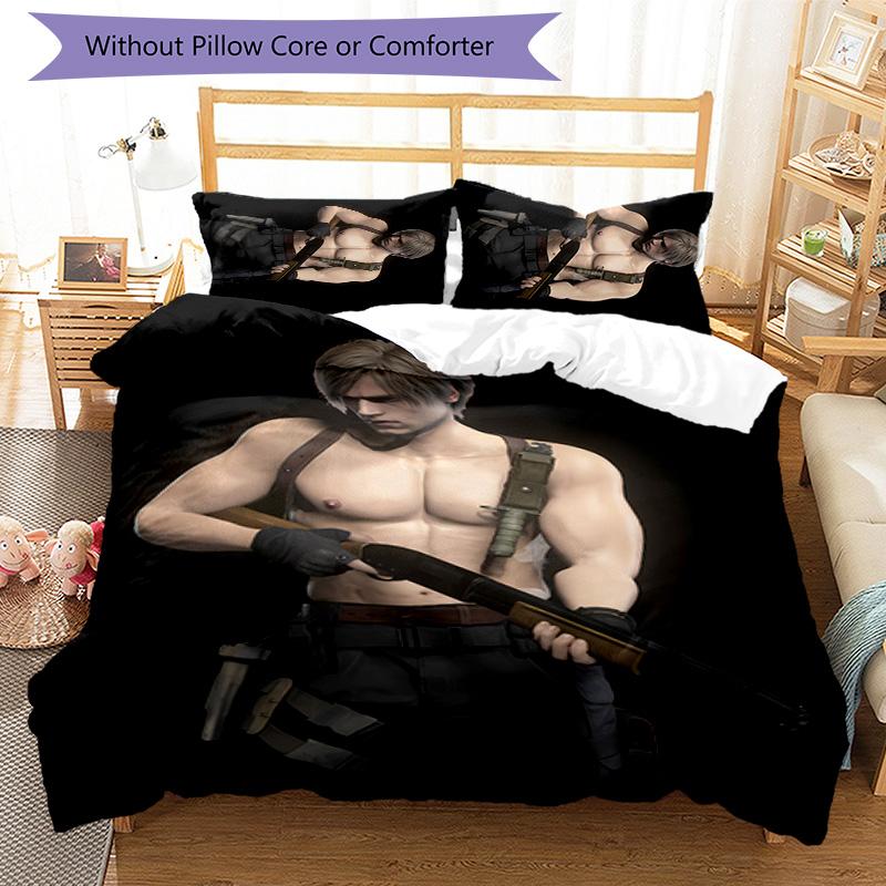 3pcs Resident Evil Leon S. Kennedy2 pattern bedding set duvet cover set includes duvet cover &pillowcases, perfect all season bedroom decoration & gif