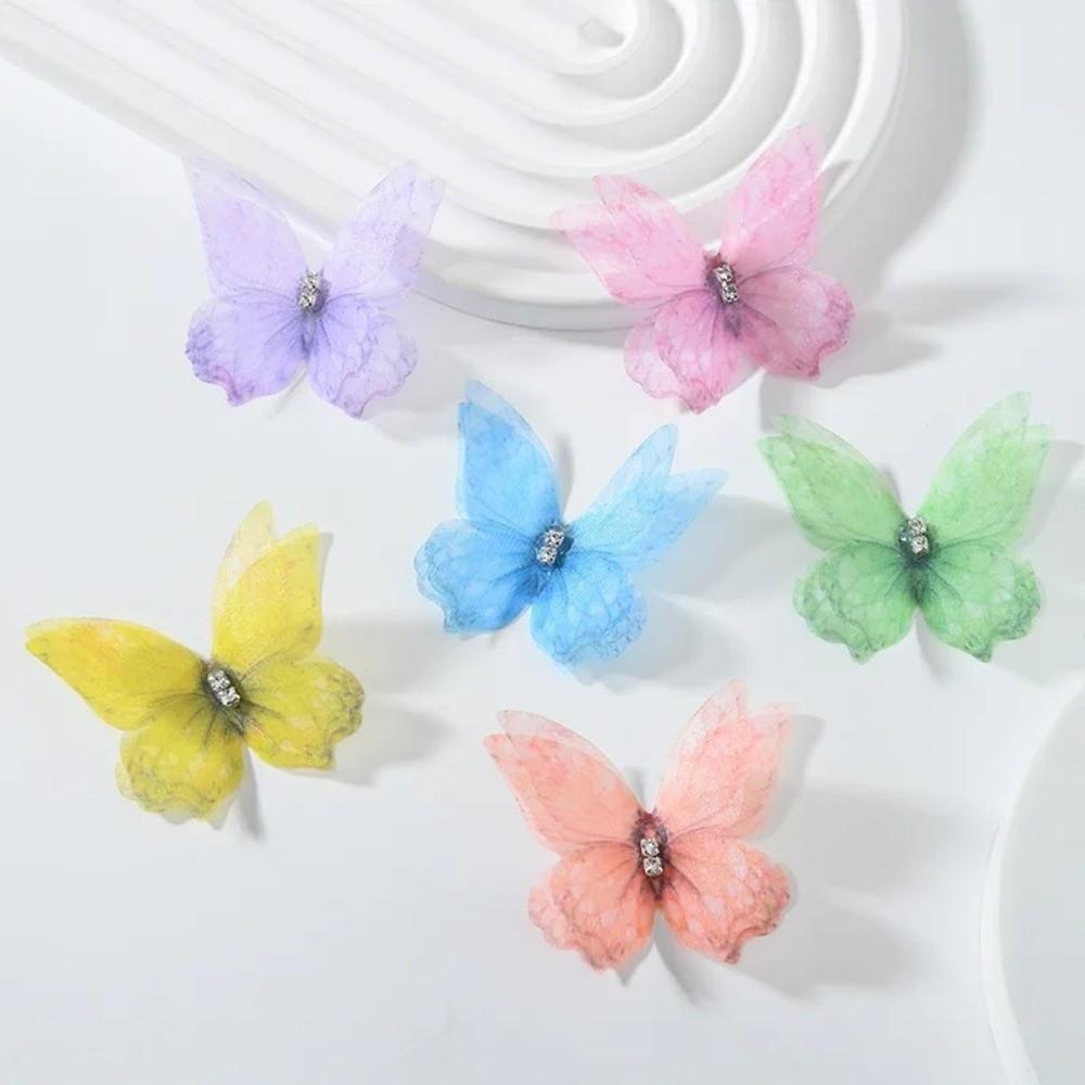 50Pcs 3D Organza Fabric Butterfly Appliques Colorful Translucent Simulation Mesh Butterfly Patch Double-layer