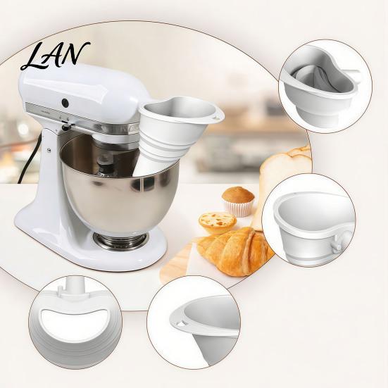 Professional Baking Accessories Flour Funnel And Bowl Cover for Kitchen Aid Mixer, Mess Free Silicone Collapsible Pouring Mixer Shield Attachment,