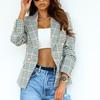 Ladies Fashion Casual British Suit Lapel Check Double-breasted Jacket