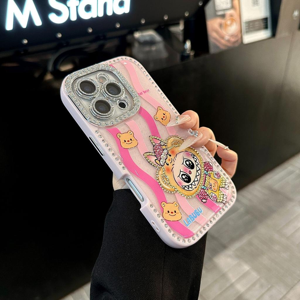 Flash Diamond Cat Labu Cloth Is Suitable for IPhone16promax Mobile Phone Case Apple 15pro All-inclusive 1413p Stand
