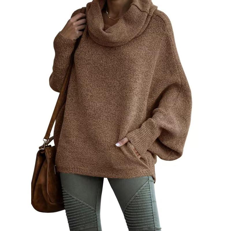 Autumn Solid Casual Turtleneck Women's Sweaters Fashion Bat Long Sleeve Pullover Knitted Sweater Women Loose Vintage Plus Size Winter Jumper Top 25173