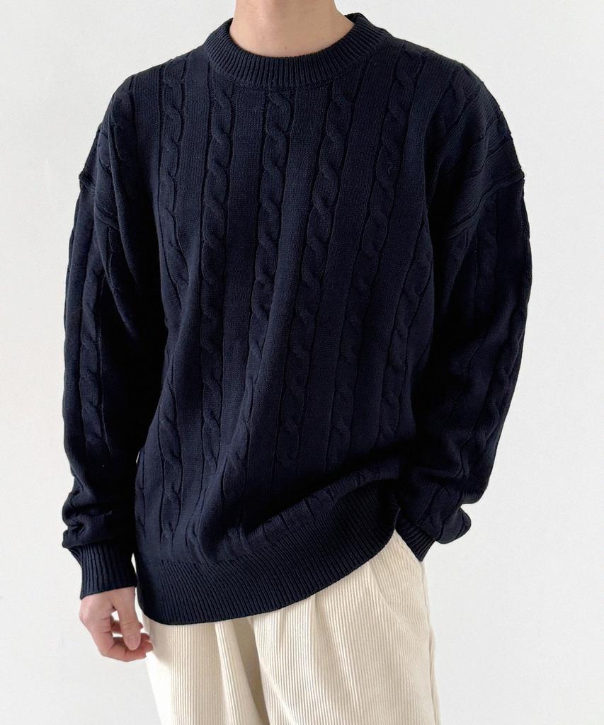 ORIGINALDAY Oversized Round Cable Knit Navy