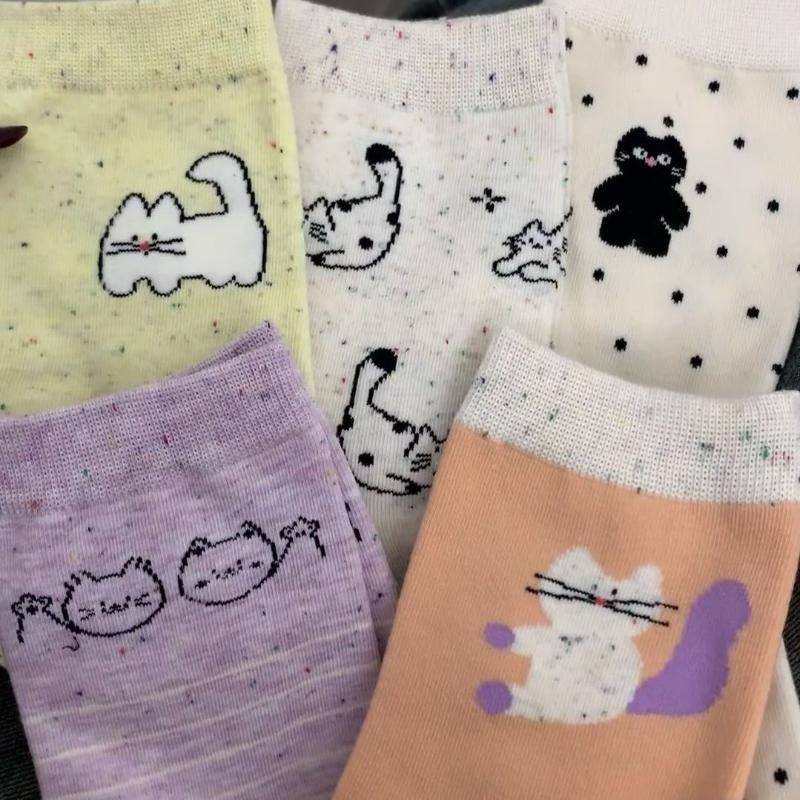 Cute Cat Socks for Women Trendy Soft Breathable Mid-tube Socks Korean Style Cartoon Student Socks