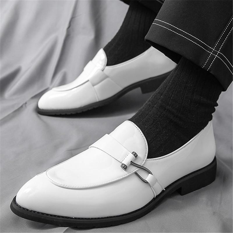 Gold Green White Pointed Patent Leather Casual Shoes For Men Brand Designer Monk Strap Loafers Wedding Dress Homecoming Footwear
