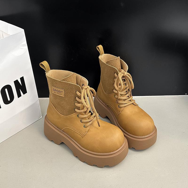 

Британские большеголовые ботинки Мартина женские 2025 осень новые на толстой подошве увеличивающие рост короткие рабочие ботинки, тонкие ботинки цвета ревеня 40 верблюд