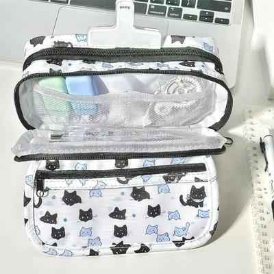 Multi Layer Stationery Bag Janpanese Canvas Large Capacity Pencil Bag Pencil Cases Cartoon Pen Pouch School