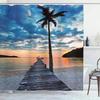 Wooden Bridge Print Shower Curtain Boat at Lake Shore Wooden Pier Sunset Sunbeams and Romantic Evening View, Polyester Fabric