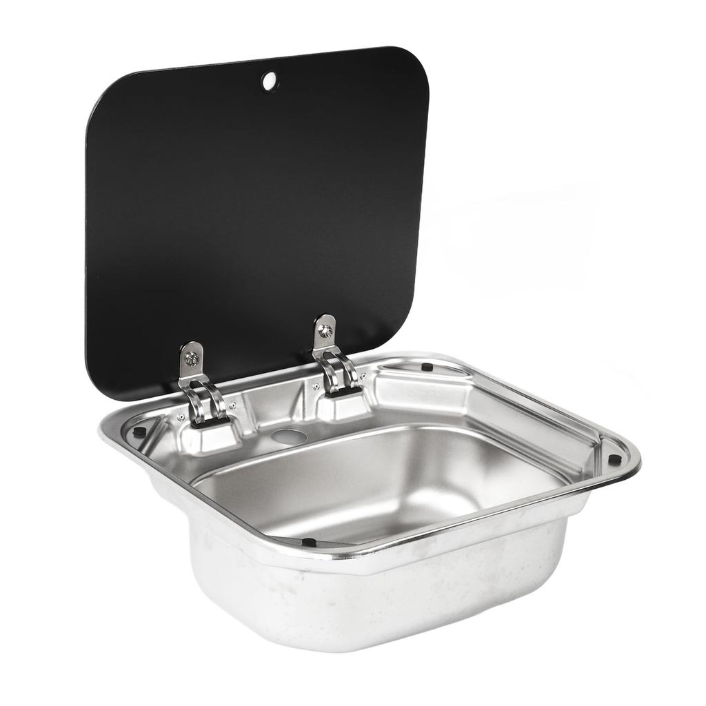 RV Kitchen Sink Large Capacity 420x370x145mm Rectangle RV Accessories with Toughened Glass Cover