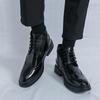 Brogue Martin Men's Autumn Pointed Toe High-Top Leather Chelsea Boots - European & American Mid-Calf Style