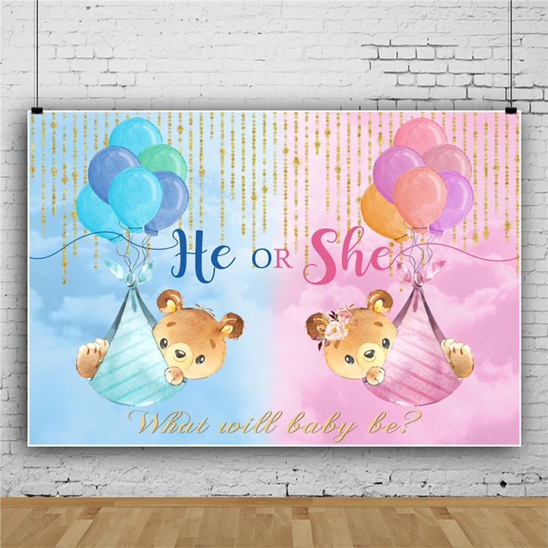 Gender Reveal Party Background Cloth Banner Cute Bear Decor Vinyl Photography Banner Animal Children's Birthday Decoration