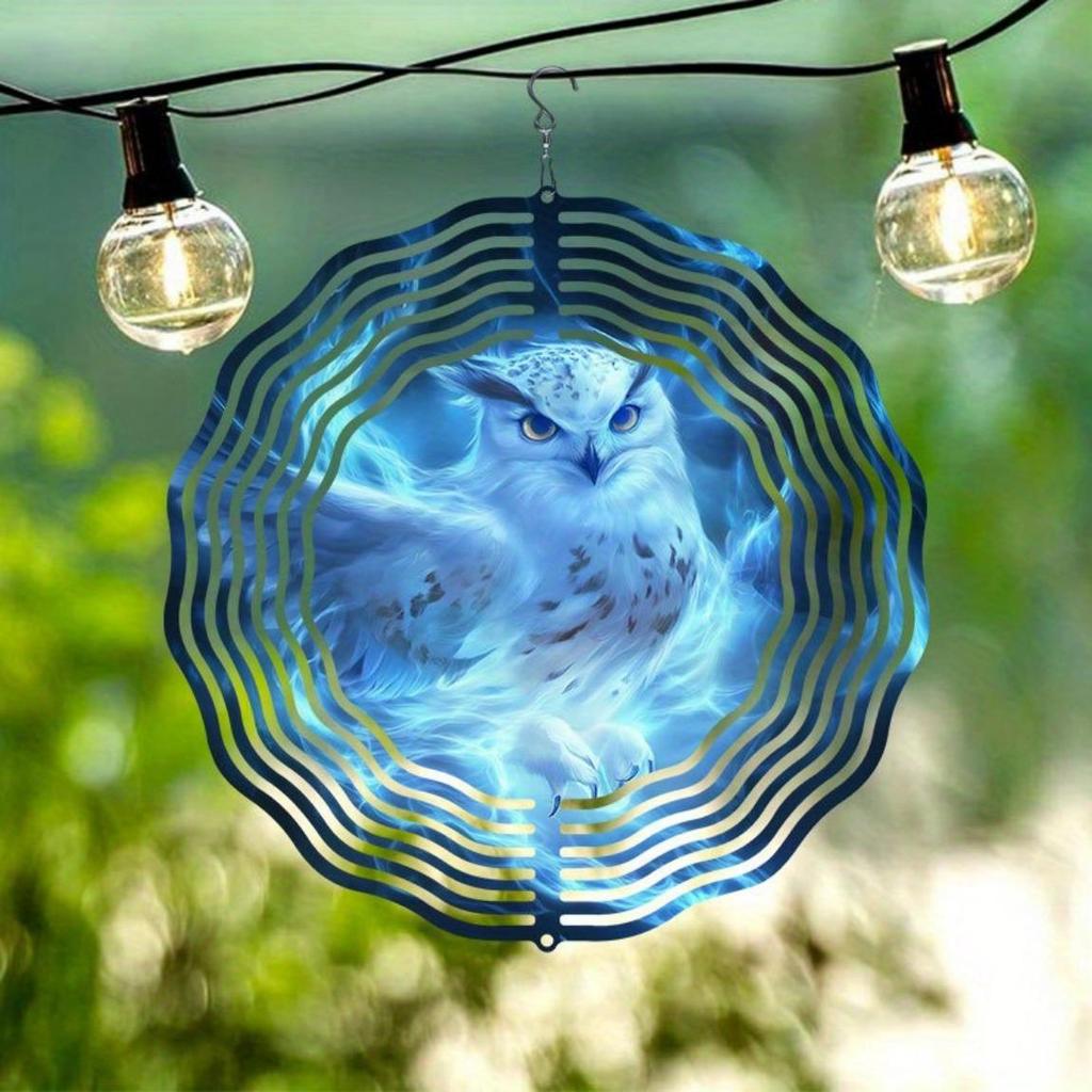 Magic Owl Wind Chime Hanging Rotating Wind Sculpture for Outdoor Garden Yard Decor Art Ornament
