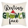 Grinch Linen Throw Pillowcase Holiday Sofa Office Cushion Pillowcase Green Furry Christmas Pillowcase