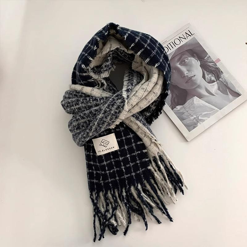 Plaid Scarf Women's Autumn and Winter New Dry Rose Pink Atmosphere Sense Advanced Sense Versatile Thickened Scarf