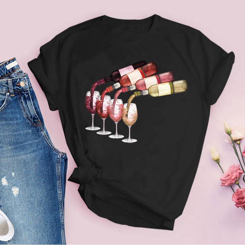 Women Tshirt Cartoon Clothing Cheers Red Wine 90S T Shirt Ladies Graphic Print Tee Tops 90S Short Sleeve Female T-Shirt Clothing