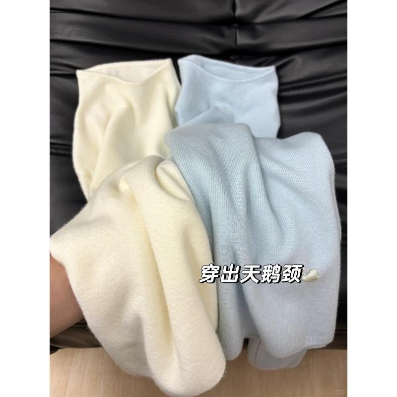 Autumn and winter milk blue soft waxy semi-turtleneck stacked solid color sweater women's inner bottoming shirt simple knitted top