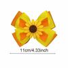 Green & Yellow Sunflower Bow Hair Clip - Double Layer Ribbed Party Headwear