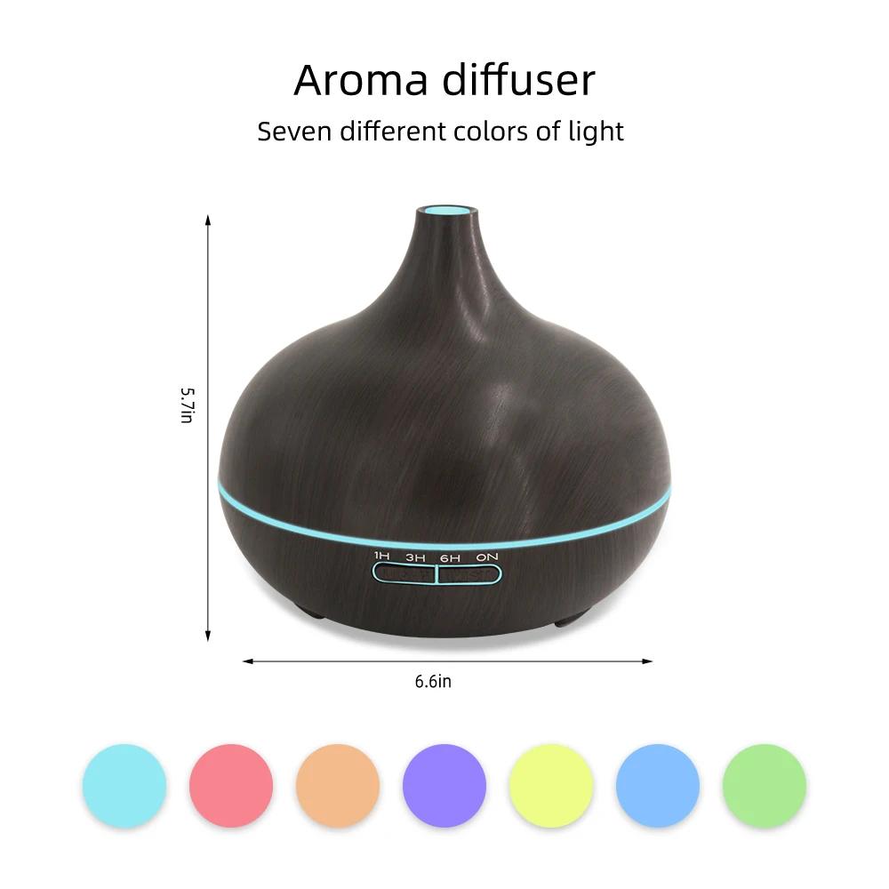 550ml Wood Grain Essential Oil Diffuser with Remote Control  Ultrasonic Cool Mist Humidifier, 7 Color LED Lights & 6 Essential O
