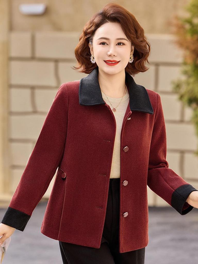 2026 Spring Collection Color Block Wool Jacket for Middle-Aged & Elderly Women