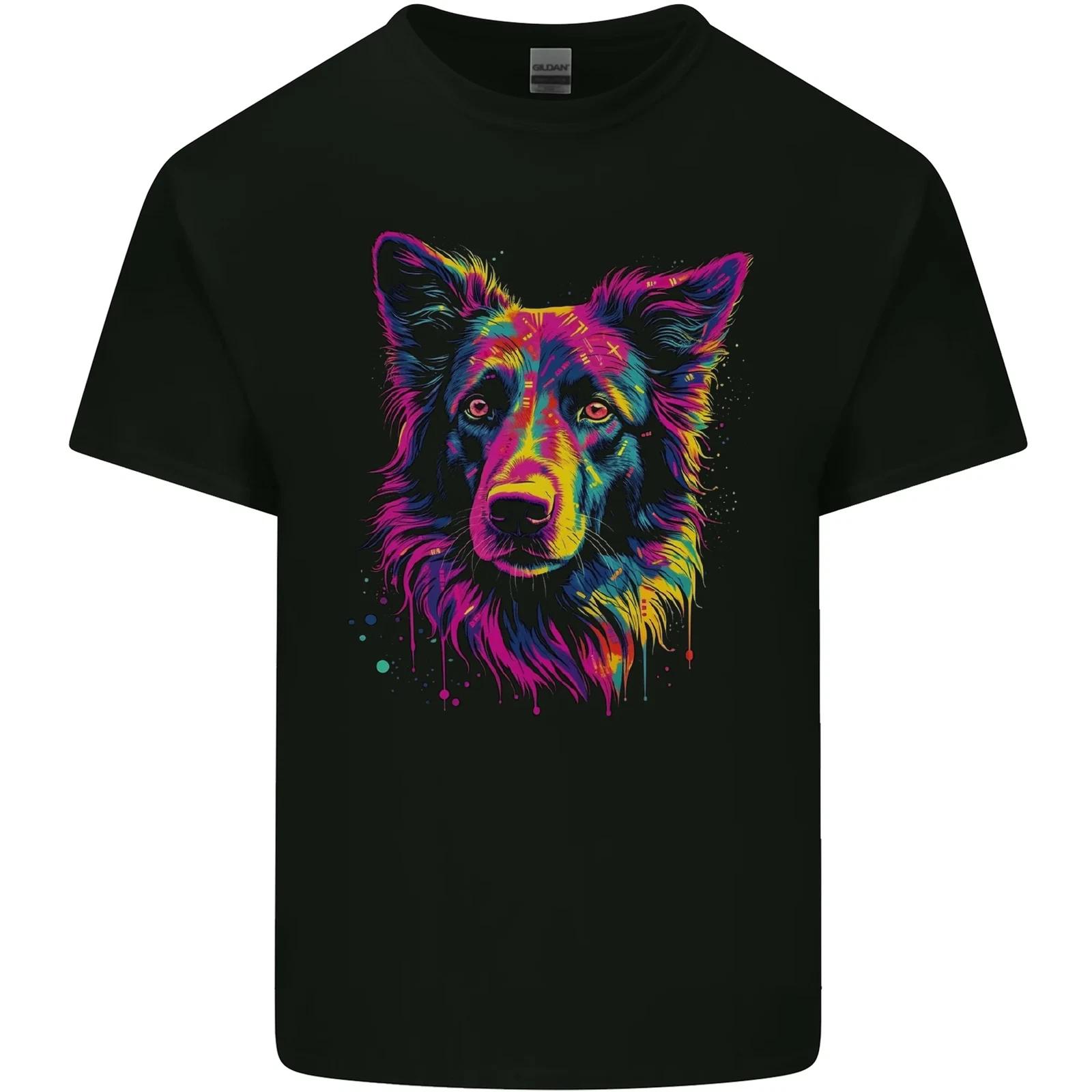 Border Collie Dog in Colour Kids T-Shirt Childrens L