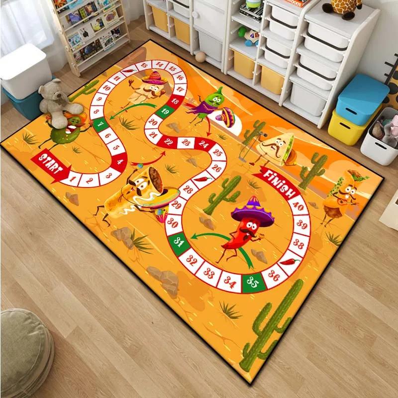 Cartoon Snake and Ladder Board Game Pattern Living Room Bedroom Carpet Bedside Bathroom Floor Mat 15 Sizes Kid's Room Play Mats
