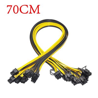 10pcs 70cm Quality 6pin To 8Pin (6+2Pin) PCI-E Cable 18AWG Mining Yellow & Black