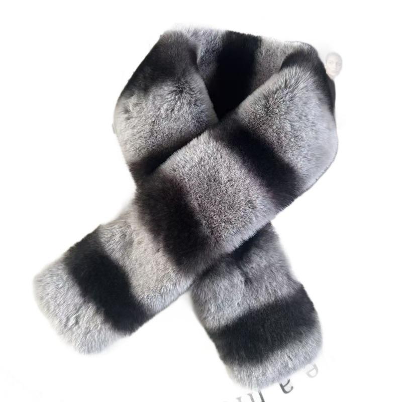 New fashionable chinchilla color imitation Rex rabbit hair scarf, female winter double-sided thickened encrypted cross-haired collar