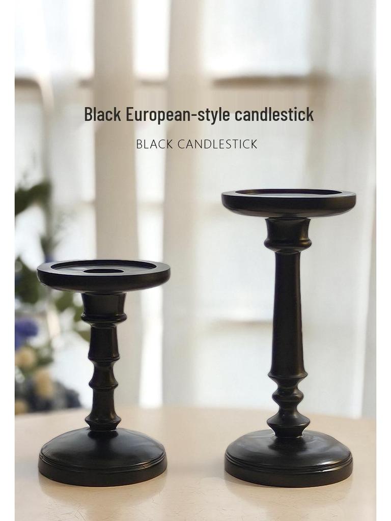 Antique European-Style Black Candlestick, Medieval Resin Ornament for Dining Table Decor.