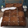 3Pcs Vintage Leather Studded Duvet Cover Set,Brown Textured Rustic Chic Bedding With Pillowcases,Luxury Thanksgiving Decor