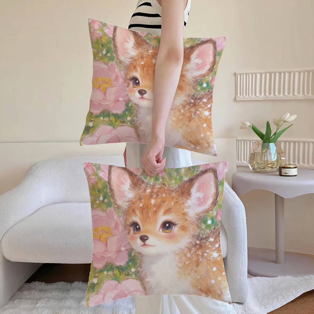 

Oil P-painting style fawn Pillow Case Anti-dustmite Pillowcase Invisible zipper silky Sofa cushion cover 12x12Inch