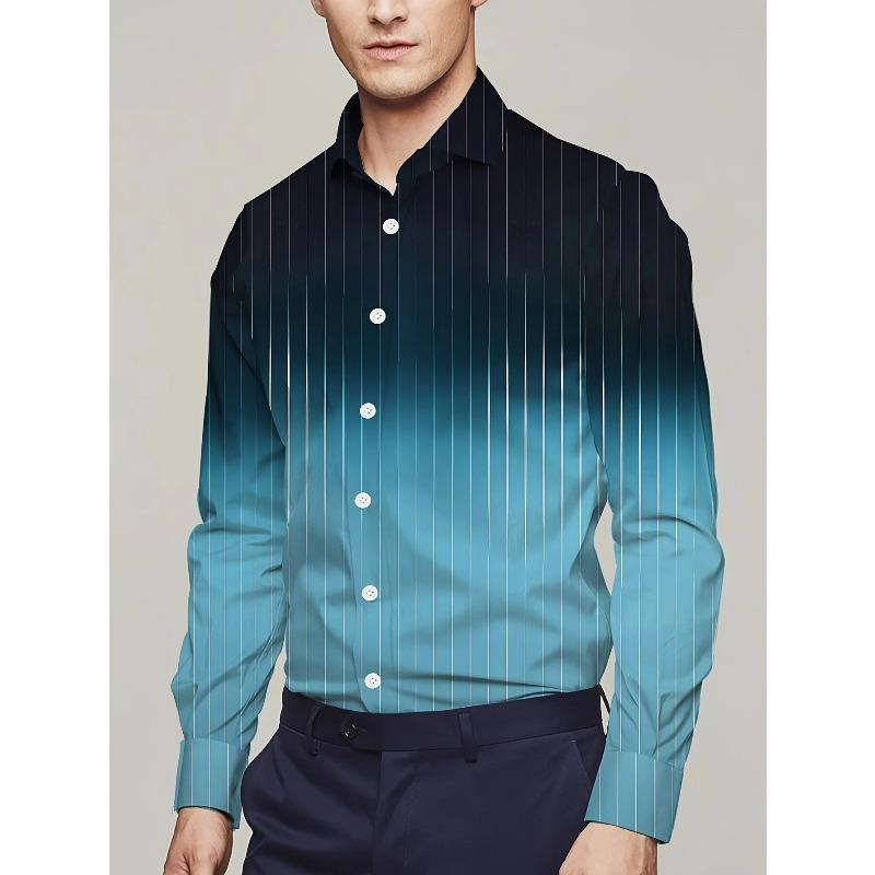 New business casual men's line 3D printed shirt formal spring and summer lapel long-sleeved XS-5XL stretch fabric shirt 2024