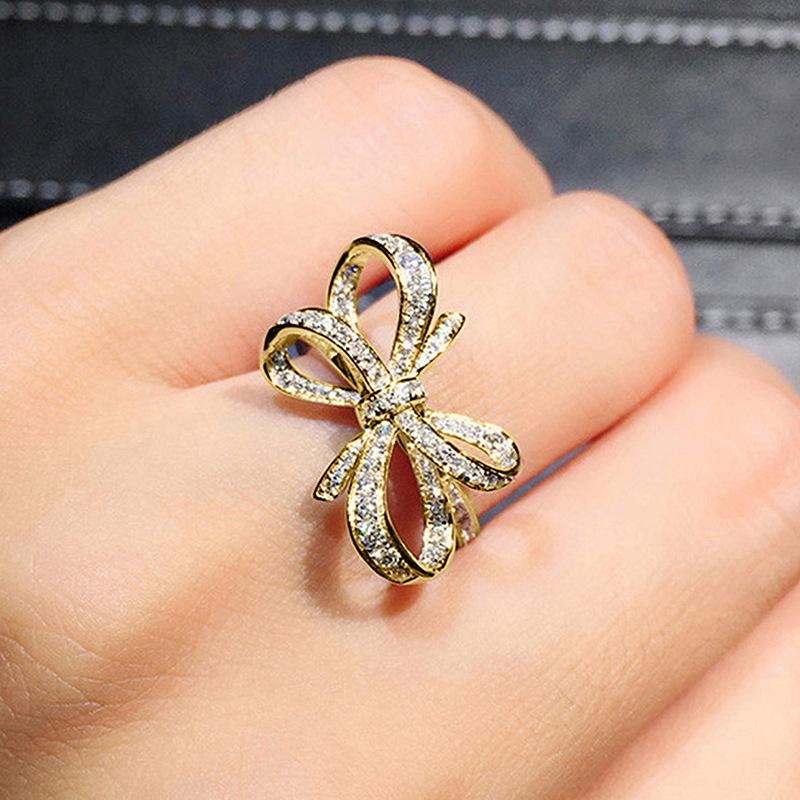 Ring Female Tide Niche Design Bow Zircon Ring Female, Beautiful Romantic Index Finger Ring Jewelry
