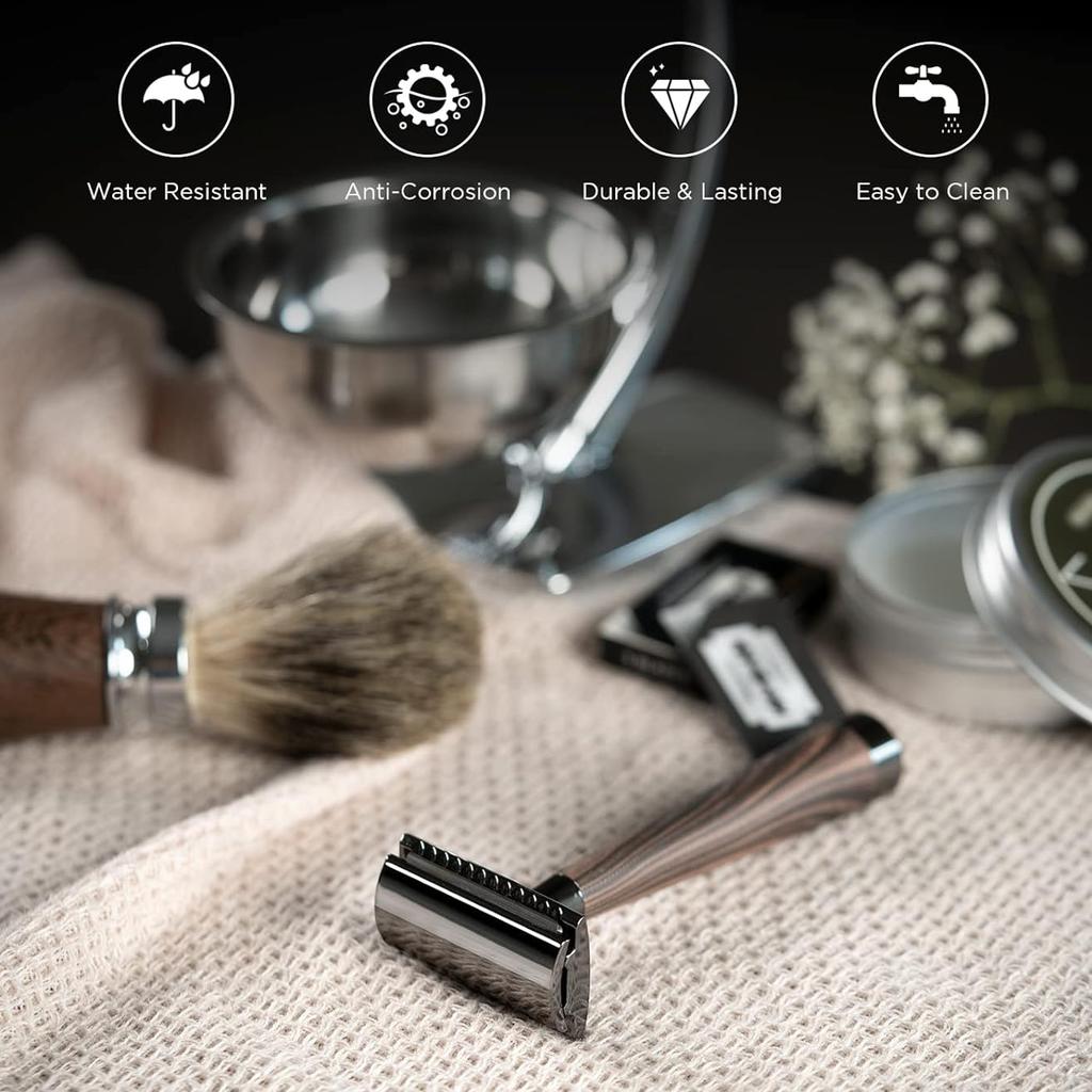 Double Edge Safety Razor Handle Razor with 5 Blades Heavy Duty Eco-Friendly Razor Replaceable Blade