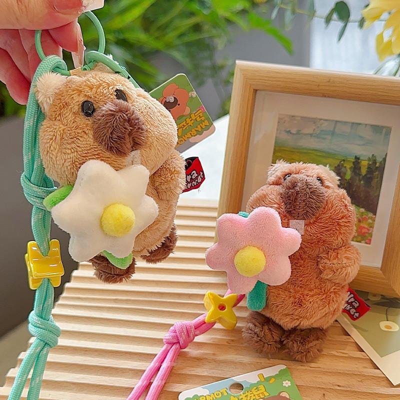 Picking Groundhog Flower Plush Pendant Cute Cartoon Animal Keychain Small Gift