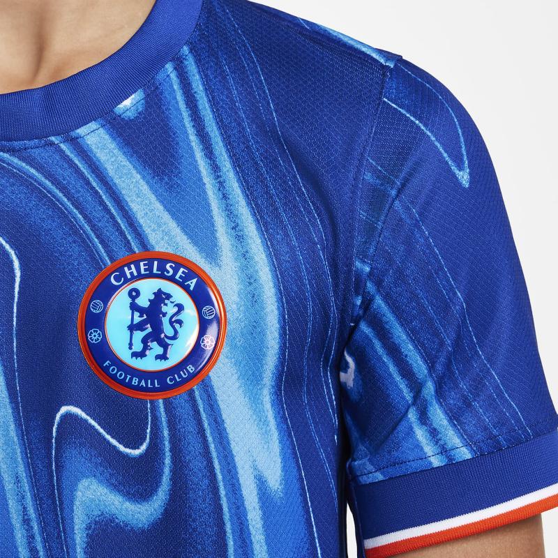 Nike Maglietta da Stadio Casa Chelsea Football Club 2024/25 Girocollo Traspirante Confortevole Casual Manica Corta Top Bambino Blu FN9124-496