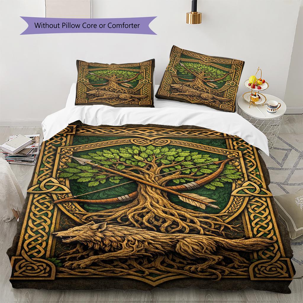 Tree of Life Pattern Bedding Quilt Set Quilt Cover Pillowcase Home Decoration Gift (1 * Duvet Cover + 2 * Pillowcase, Without Core)