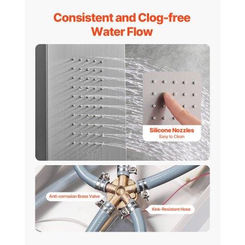 VEVOR Shower Panel Tower System with Rainfall Waterfall Shower Head, LED, 53 In Brushed Stainless Steel Shower Column, 5-Function Faucet