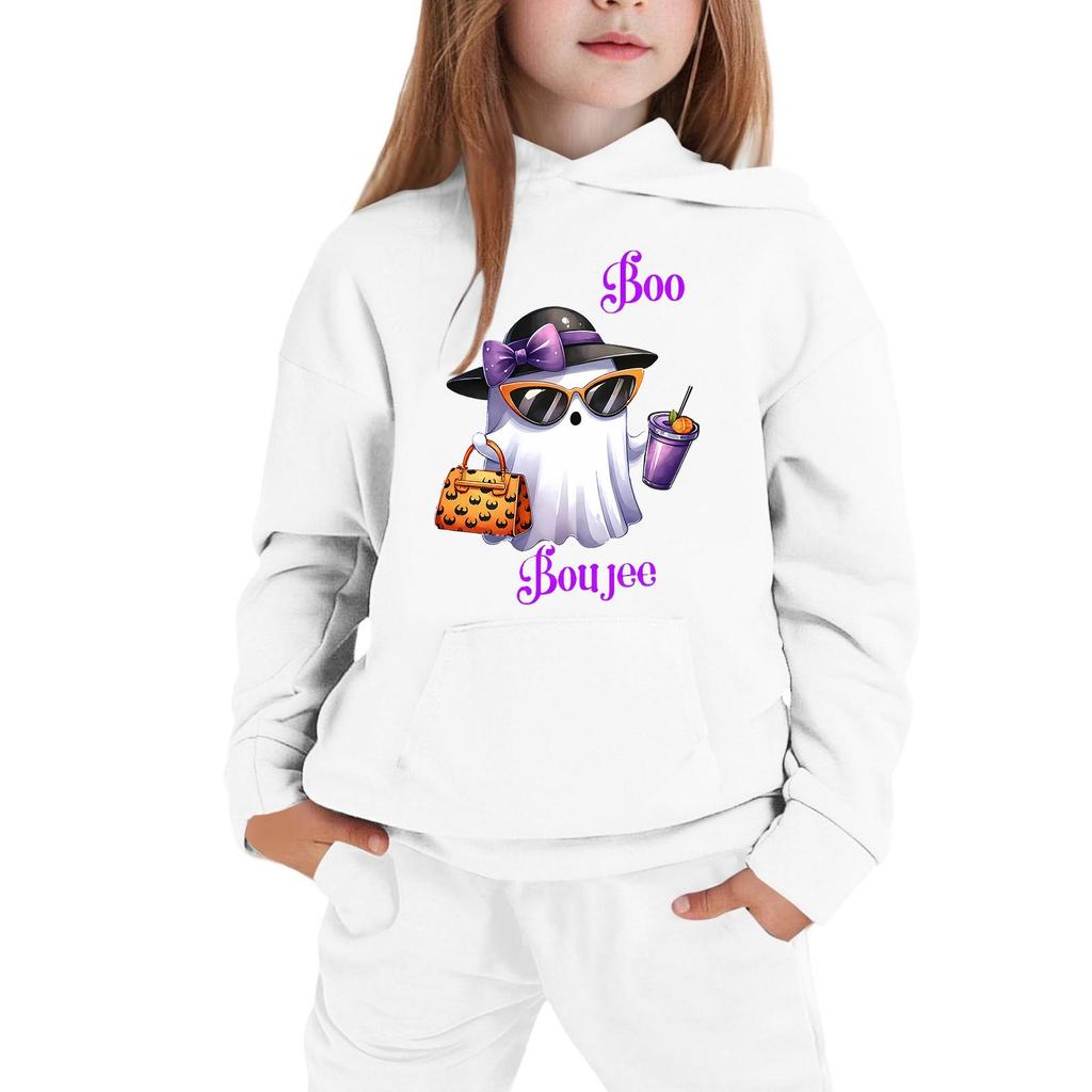 Kids Hooded Sweatshirt Halloween Graphic Pullover Top Long Sleeve Casual Fit Soft Fabric Comfortable Design Suitable for Everyday Wear