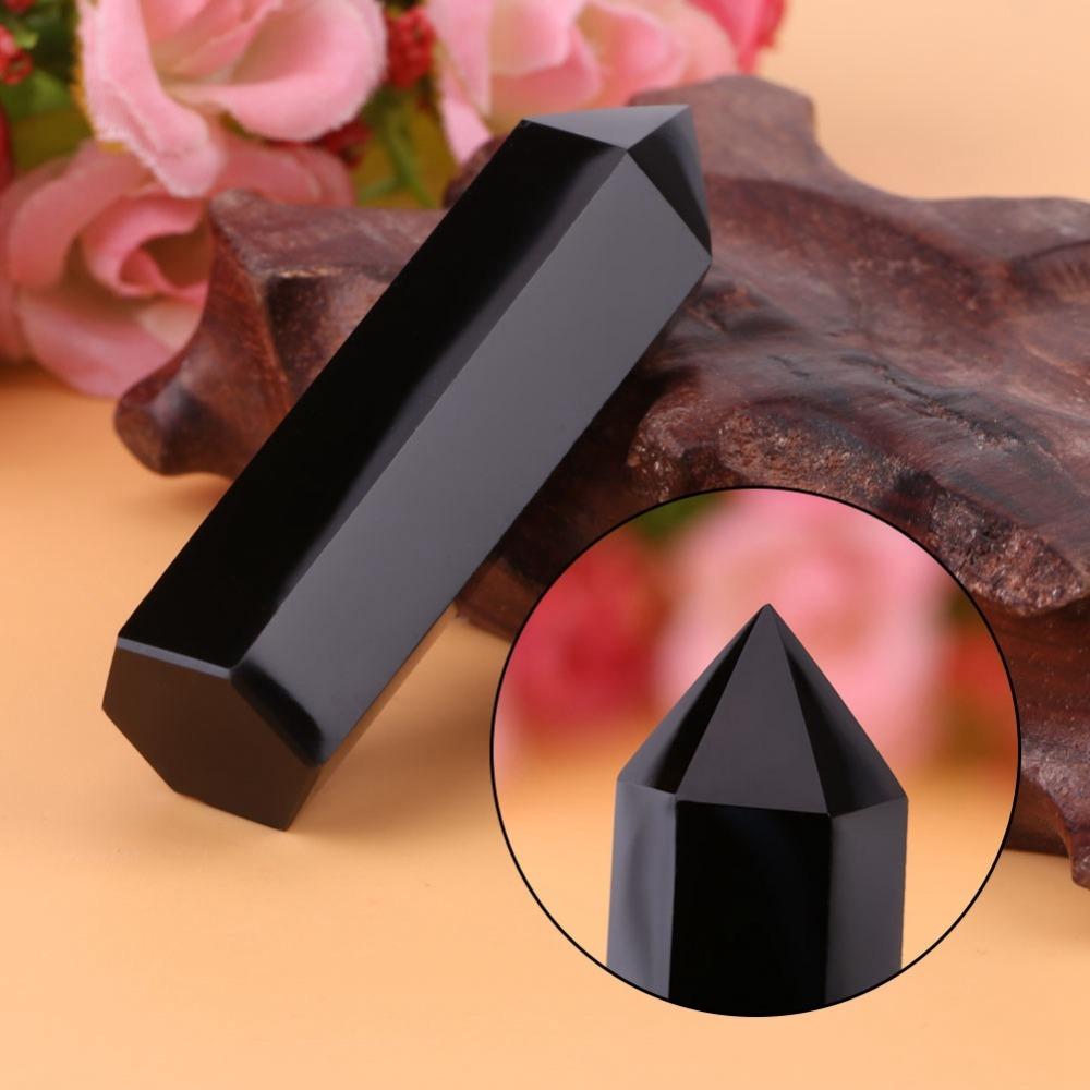 Hexagonal Column Crystal Wand Black Obsidian Gemstone Crystal  Energy Treatment