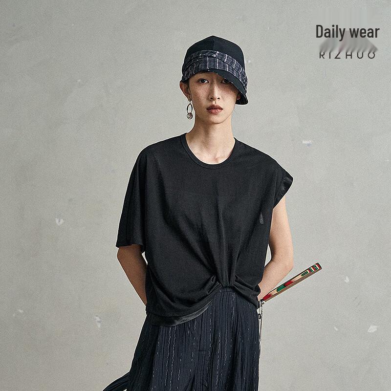 Rizhuo Women s Loose Asymmetric Pleated Knit Top S
