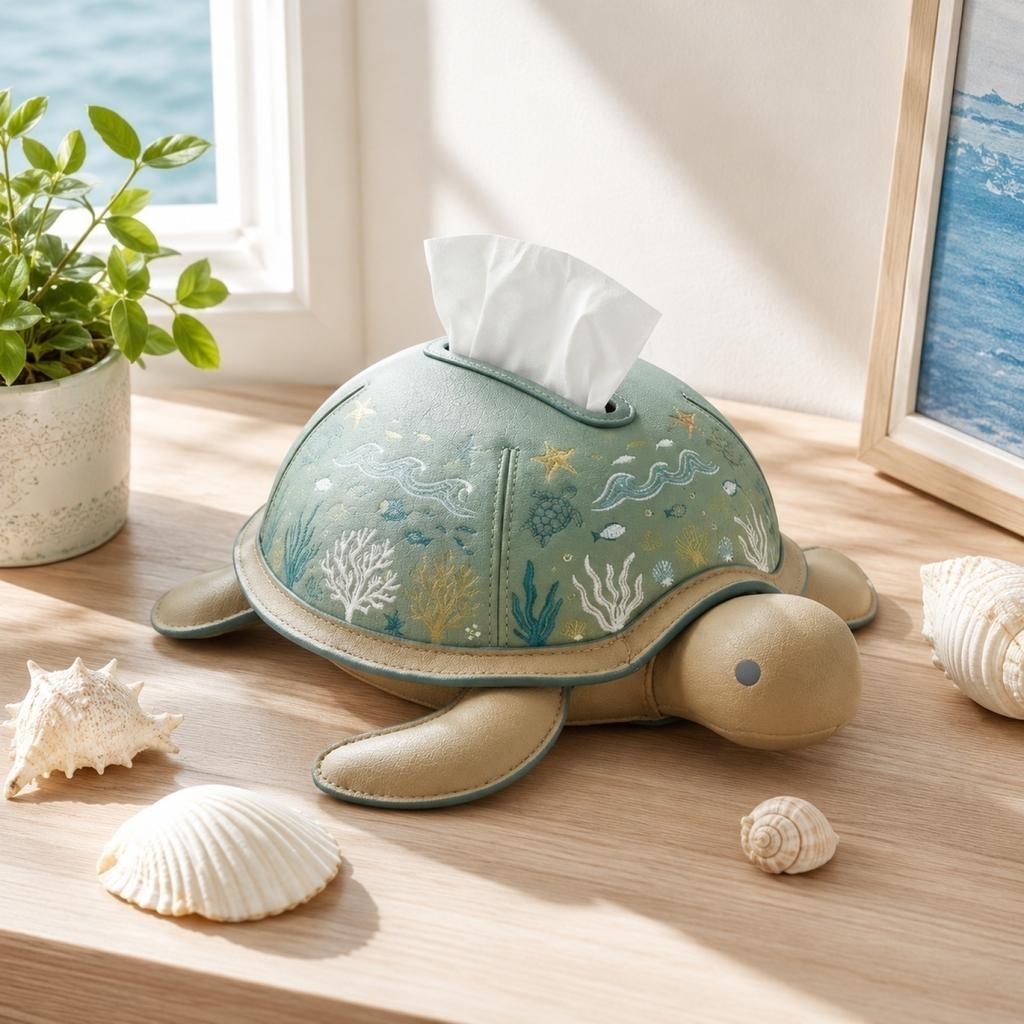 Turtle Tissue Box Cover Decorative Resin Shell Design Durable Lightweight for Home Office Bathroom Car Use
