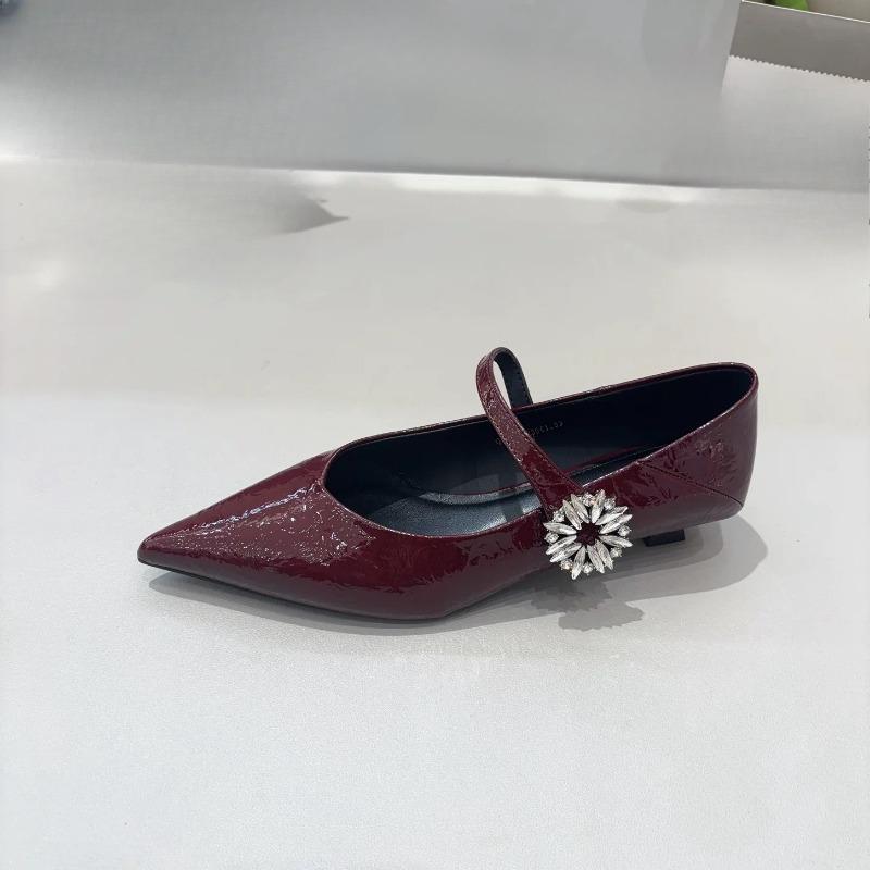 

Patent Leather Pointed Toe One Strap Mary Jane Shoes Women 2026 New Spring Western Rhinestone Shoes 35 вино красного