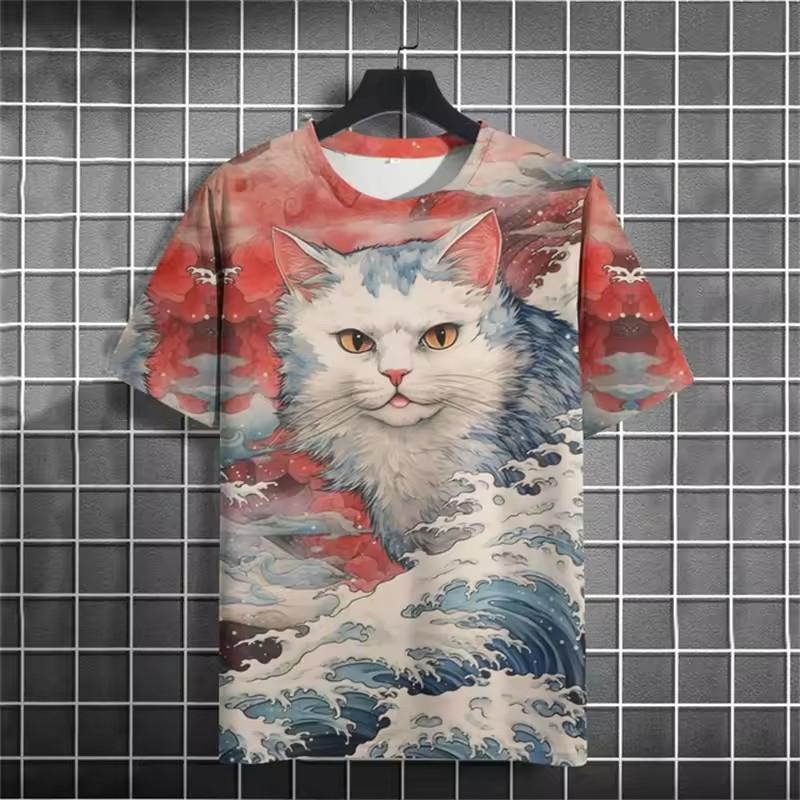 Summer Short Sleeve Harajuku Print Aniam T Shirt for Men O-Neck Top Oversized Pullover Fashion Streetwear Fashion Men‘s Clothing